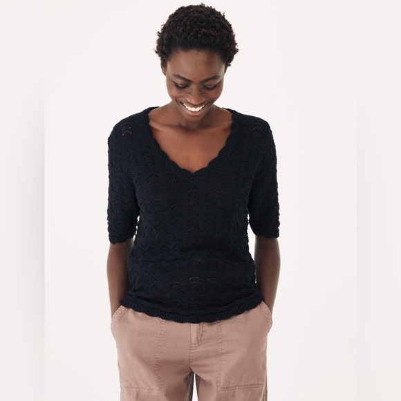 Fat Face Tops - Fat Face Crochet Vienna 100% Cotton Knit Short Sleeve Blouse Top